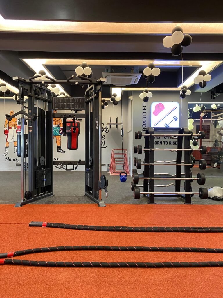 Heavy bags and boxing training floor at BTF CHD gym in Sector 22B Chandigarh